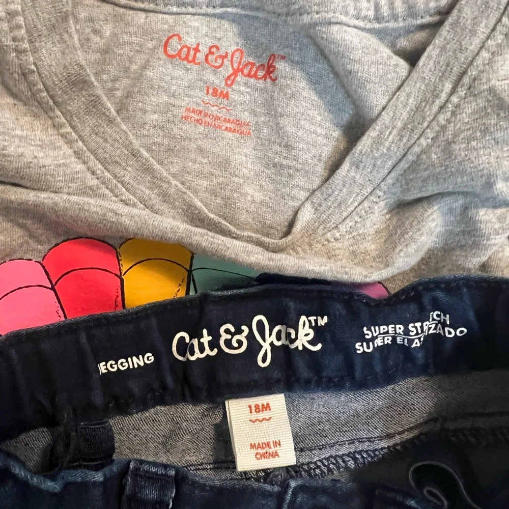 Jeans cat & Jack ,Carter's Long Sleeve Panda Tees , unicorn tee- 18 months